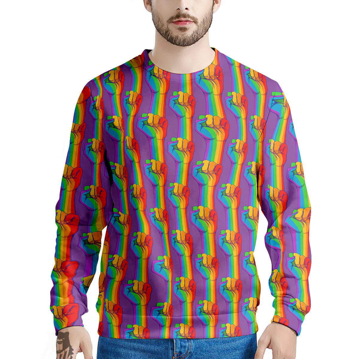 Hand Sign Gay Pride Print Pattern Men's Sweatshirt-grizzshop