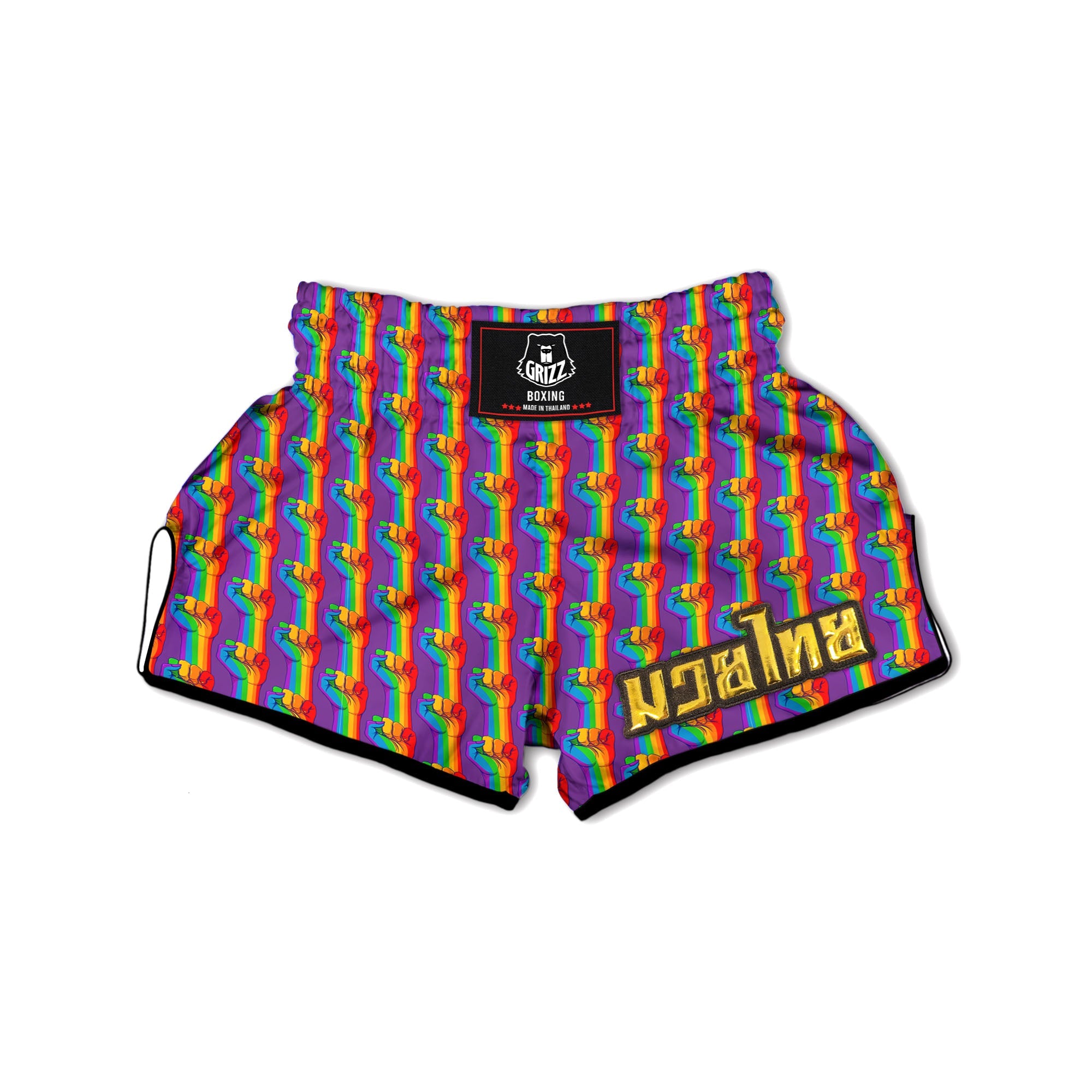 Hand Sign Gay Pride Print Pattern Muay Thai Boxing Shorts-grizzshop