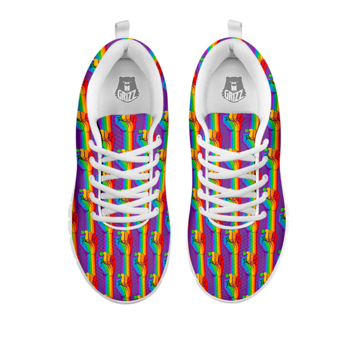 Hand Sign Gay Pride Print Pattern White Sneaker-grizzshop