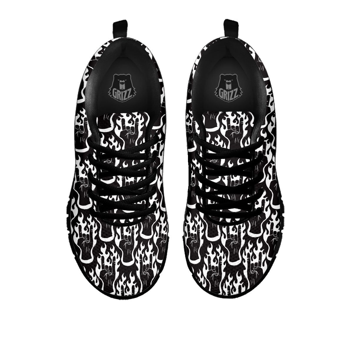 Hand Sign Rock And Roll Print Pattern Black Sneaker-grizzshop