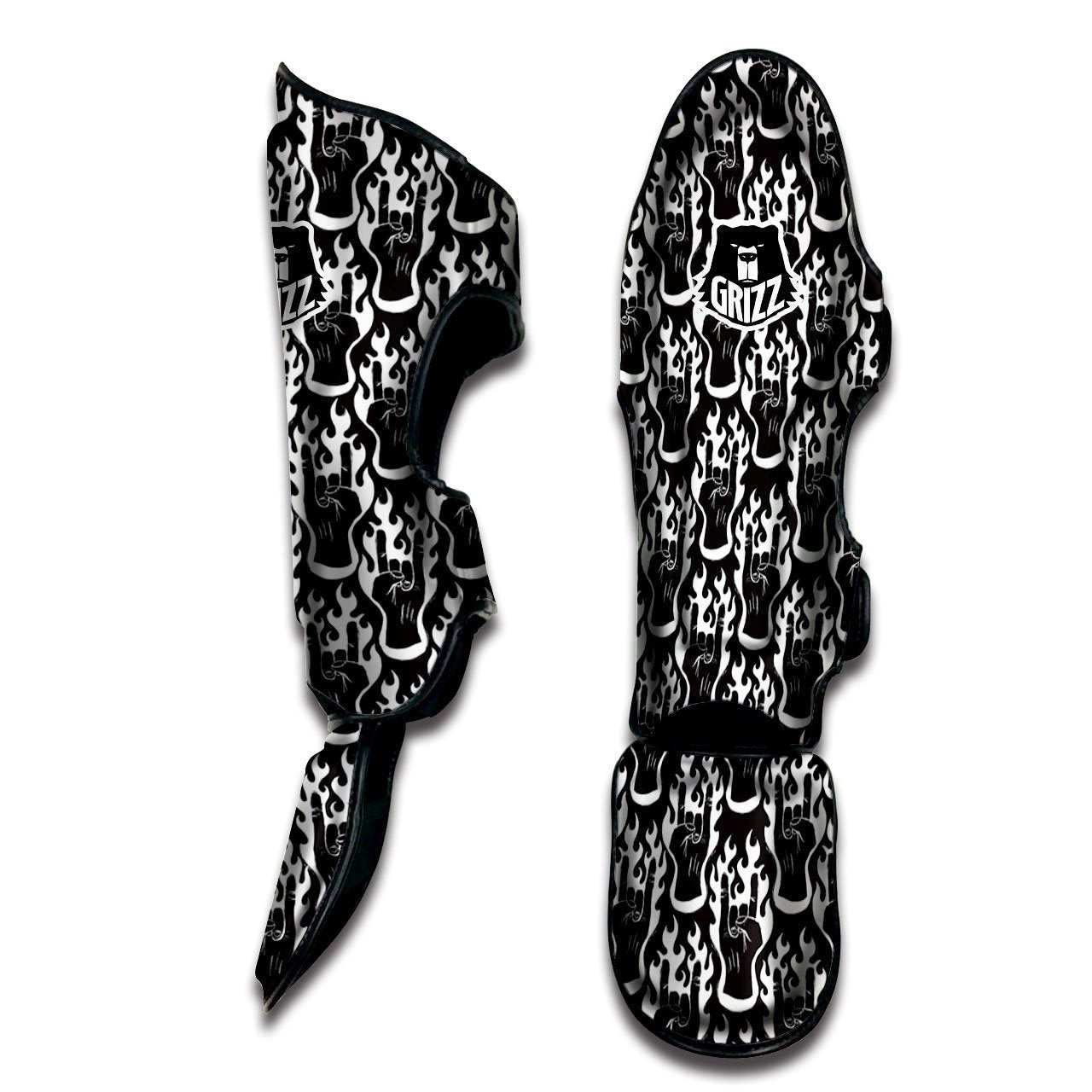 Hand Sign Rock And Roll Print Pattern Muay Thai Shin Guards-grizzshop