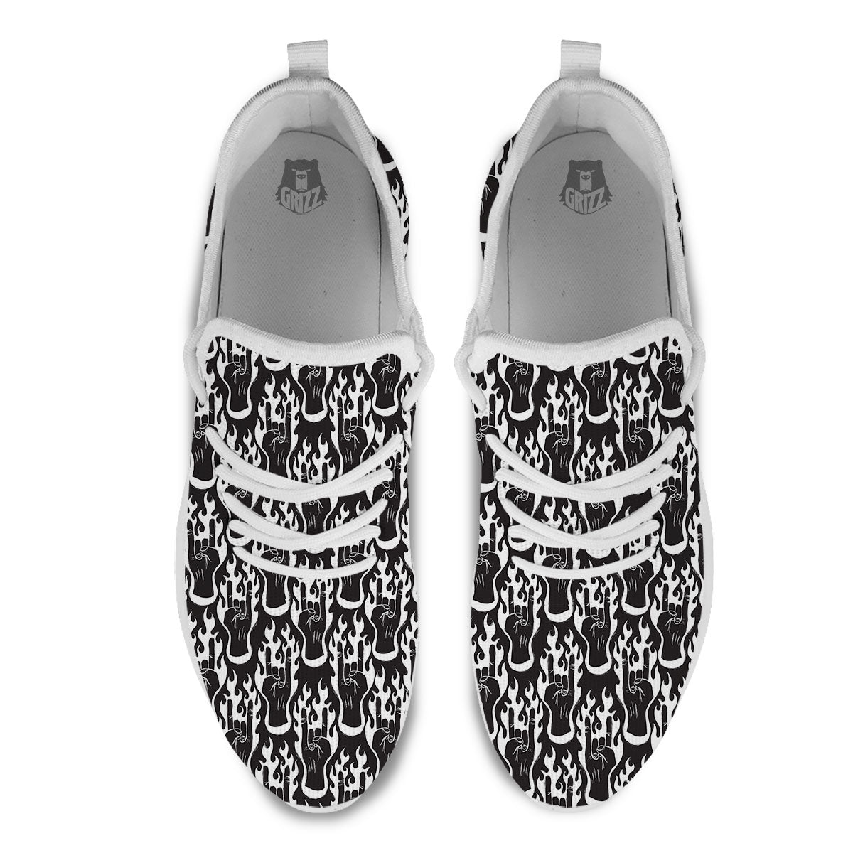 Hand Sign Rock And Roll Print Pattern White Athletic Shoes-grizzshop