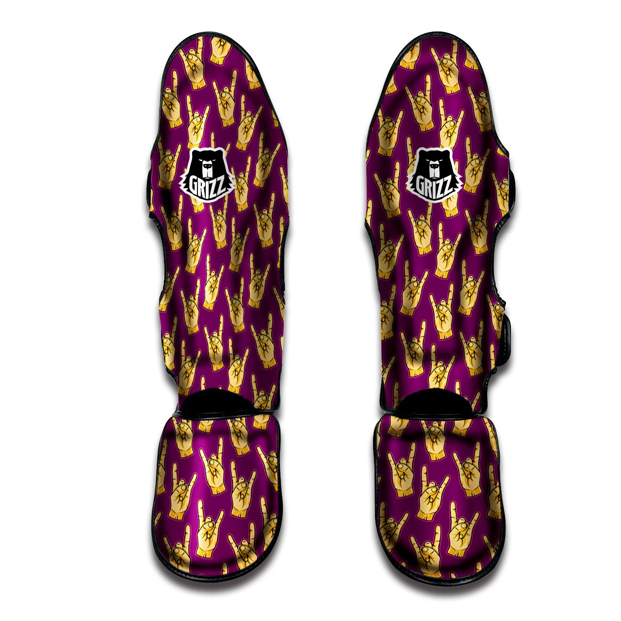 Hand Symbol Rock And Roll Print Pattern Muay Thai Shin Guards-grizzshop