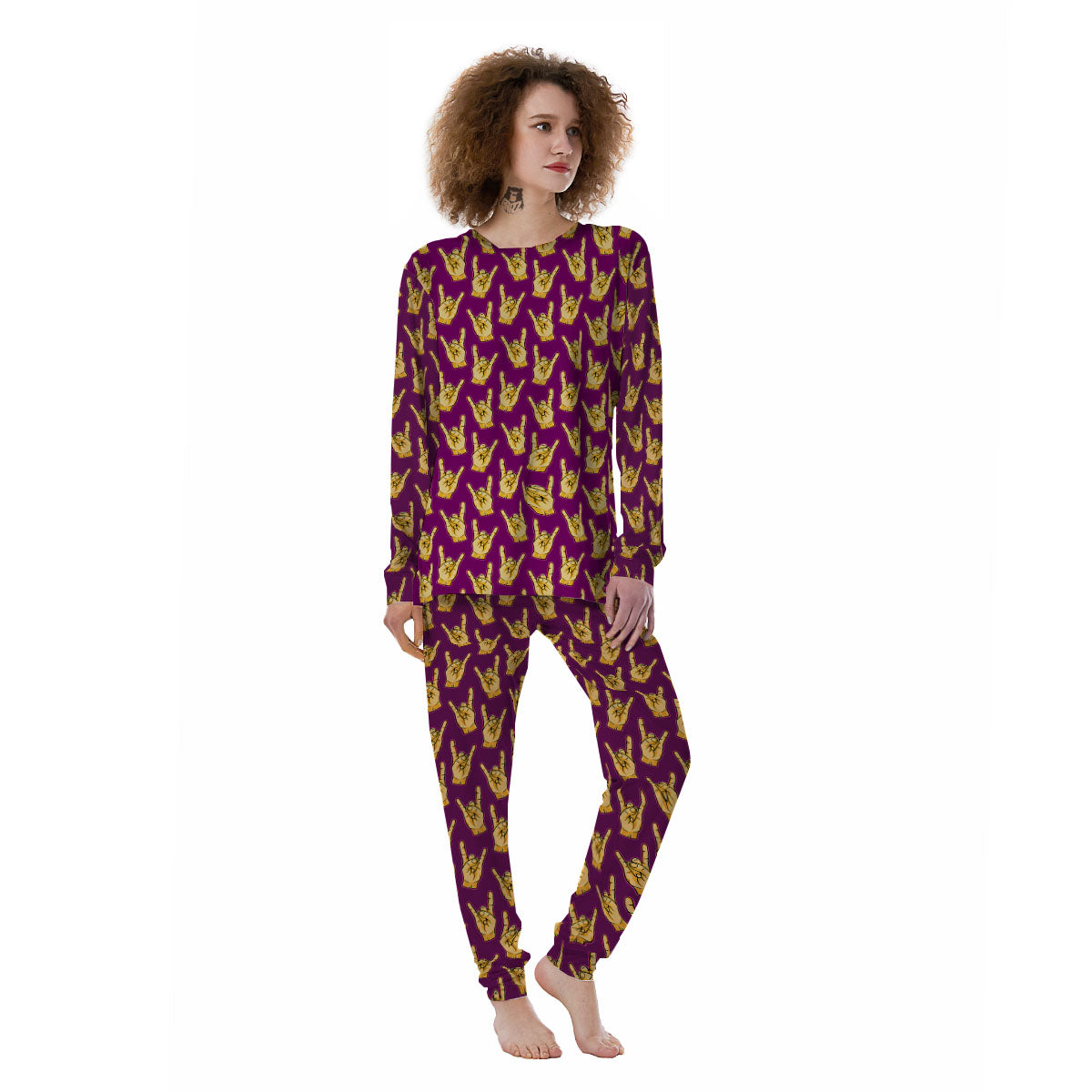 Hand Symbol Rock And Roll Print Pattern Women's Pajamas-grizzshop