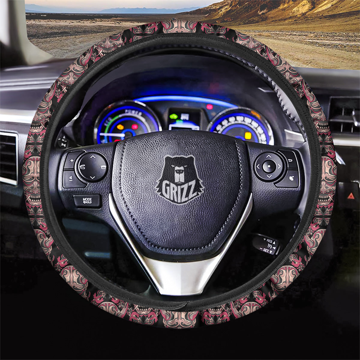 Hannya Mask Vintage Color Print Pattern Car Steering Wheel Cover-grizzshop