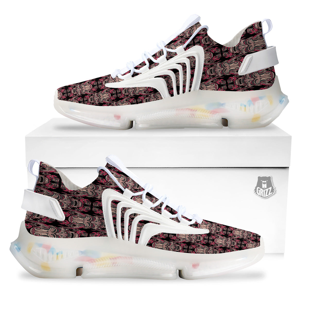Hannya Mask Vintage Color Print Pattern White Gym Shoes-grizzshop