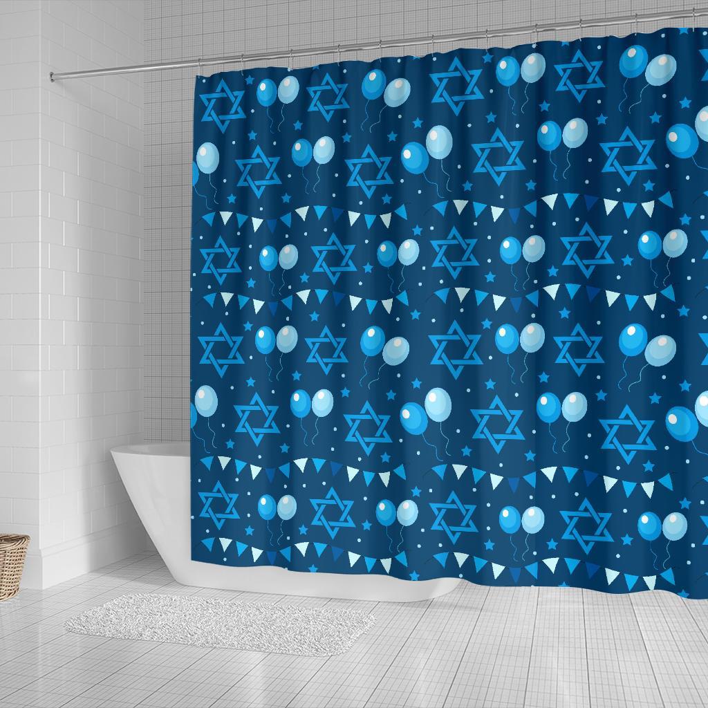 Hanukkah Balloon Print Pattern Bathroom Shower Curtain-grizzshop