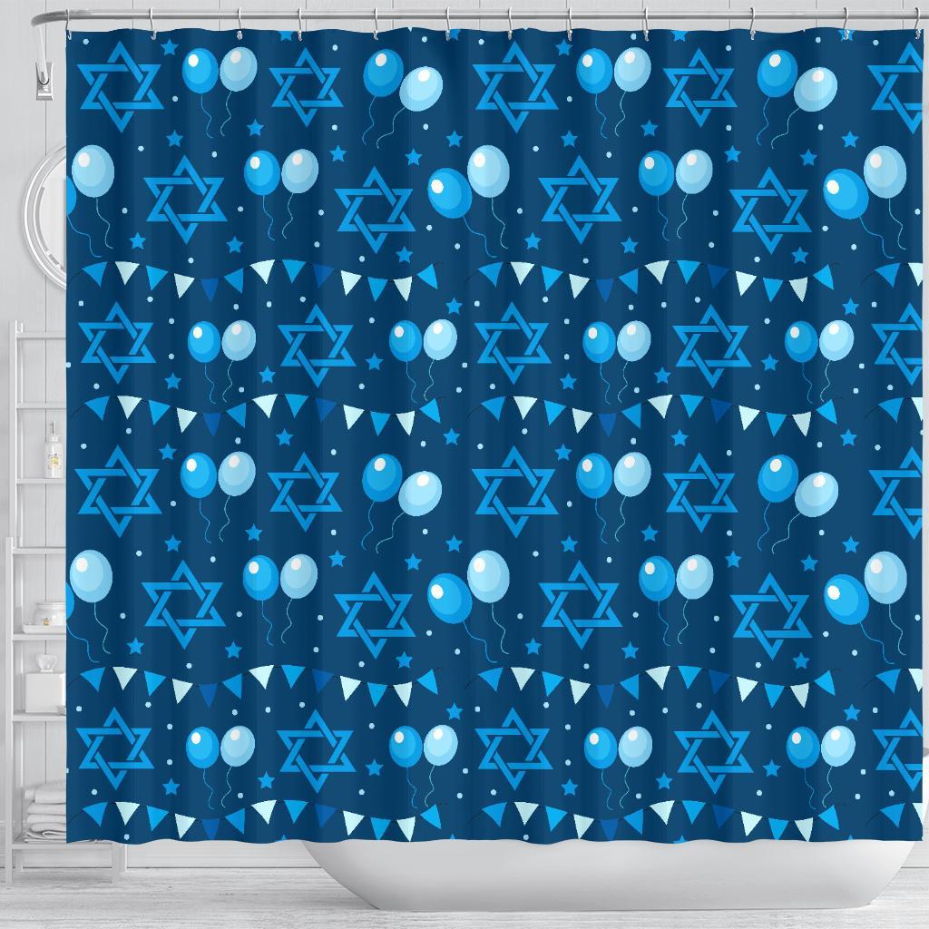 Hanukkah Balloon Print Pattern Bathroom Shower Curtain-grizzshop