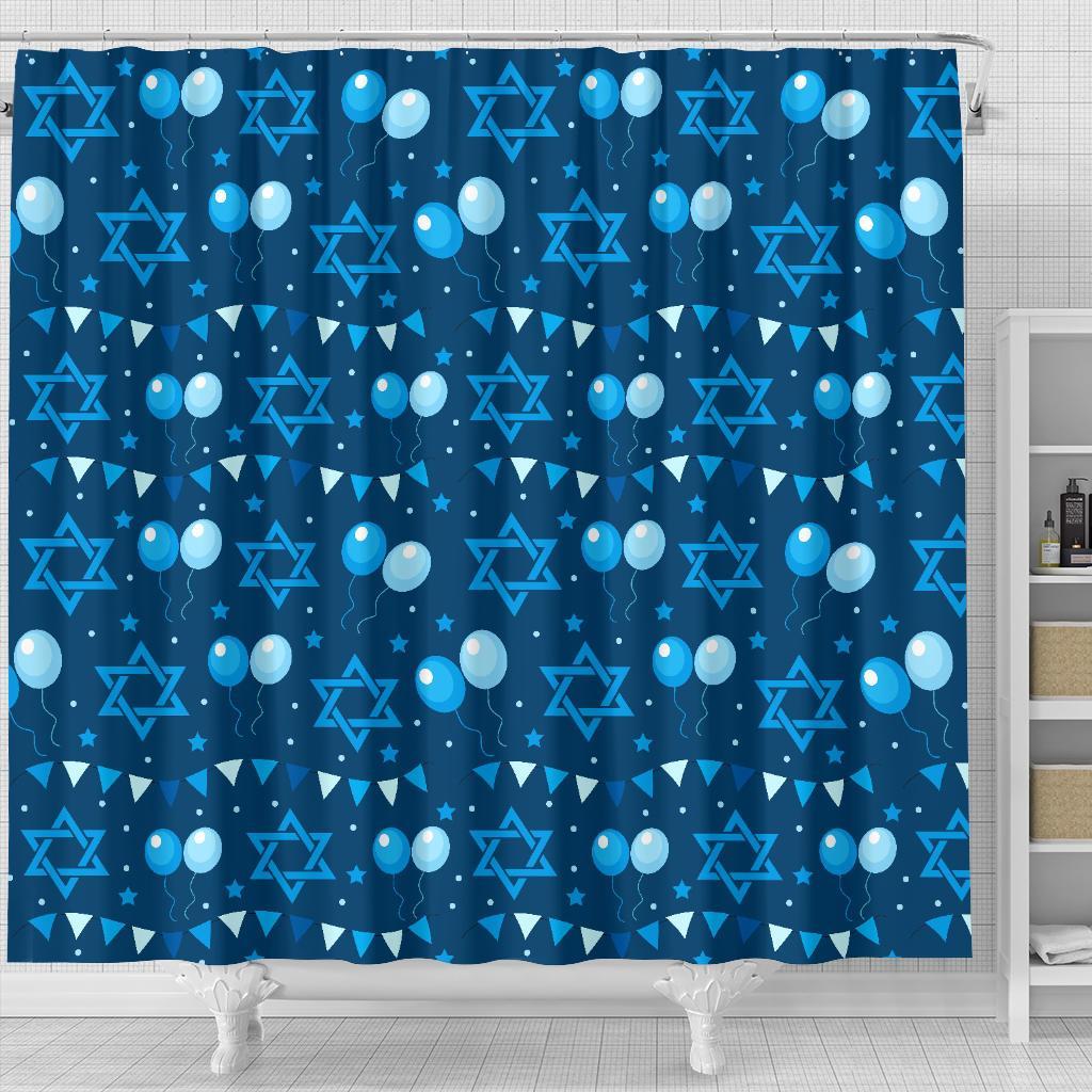 Hanukkah Balloon Print Pattern Bathroom Shower Curtain-grizzshop