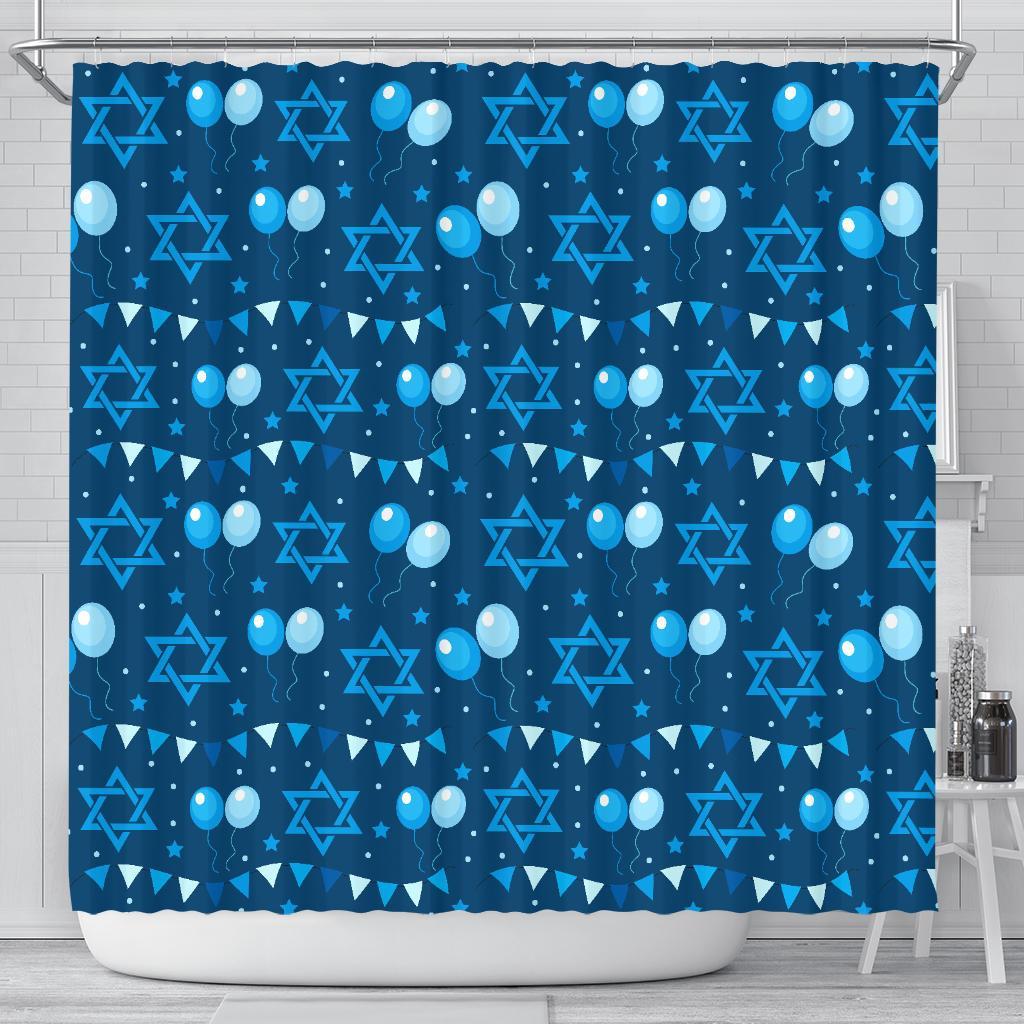 Hanukkah Balloon Print Pattern Bathroom Shower Curtain-grizzshop