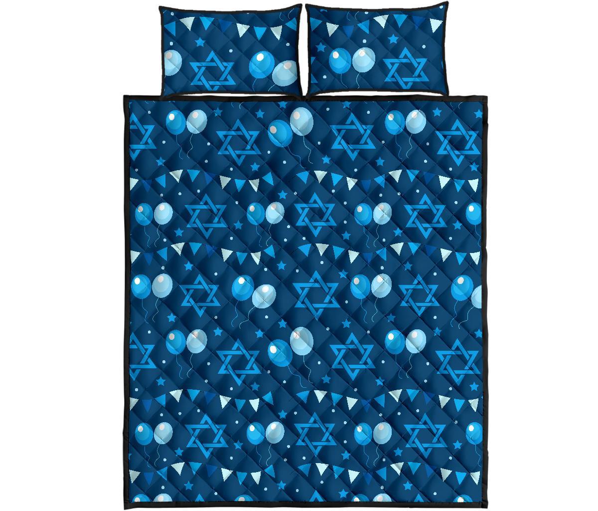 Hanukkah Balloon Print Pattern Bed Set Quilt-grizzshop