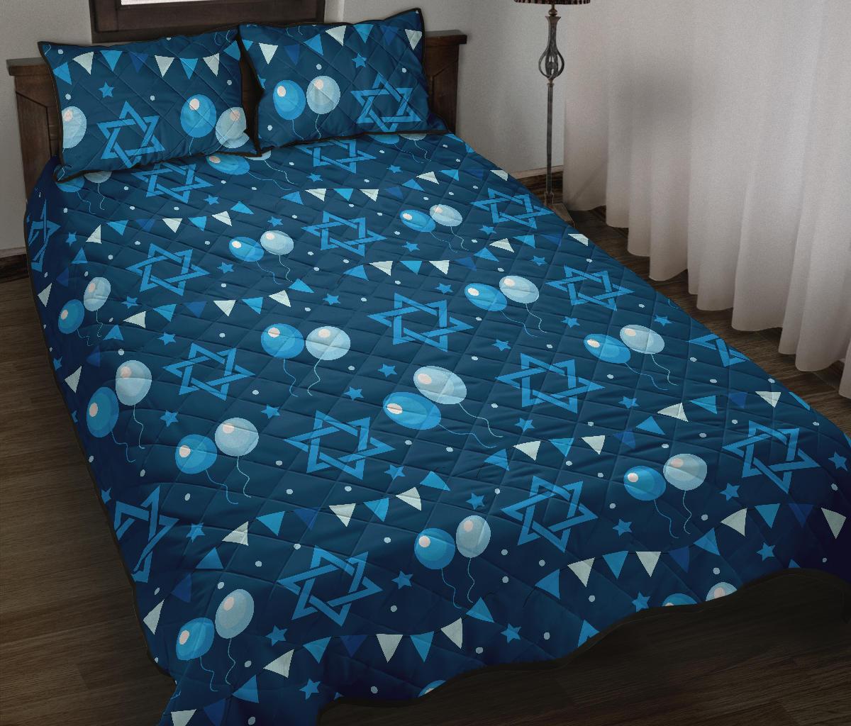 Hanukkah Balloon Print Pattern Bed Set Quilt-grizzshop