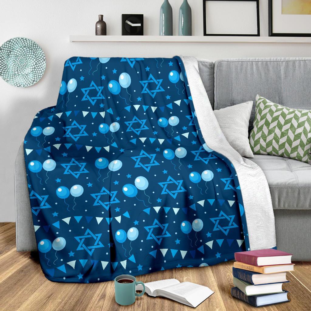 Hanukkah Balloon Print Pattern Blanket-grizzshop