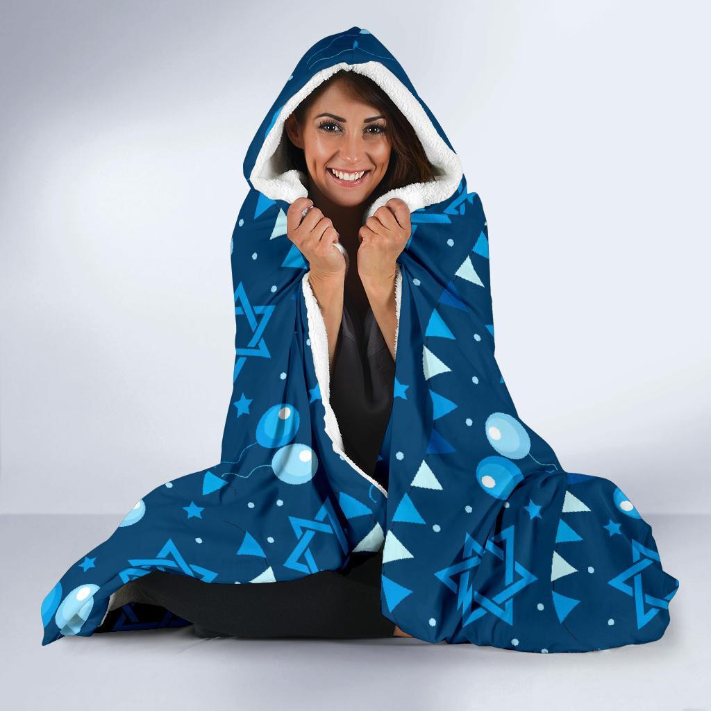 Hanukkah Balloon Print Pattern Hooded Blanket-grizzshop