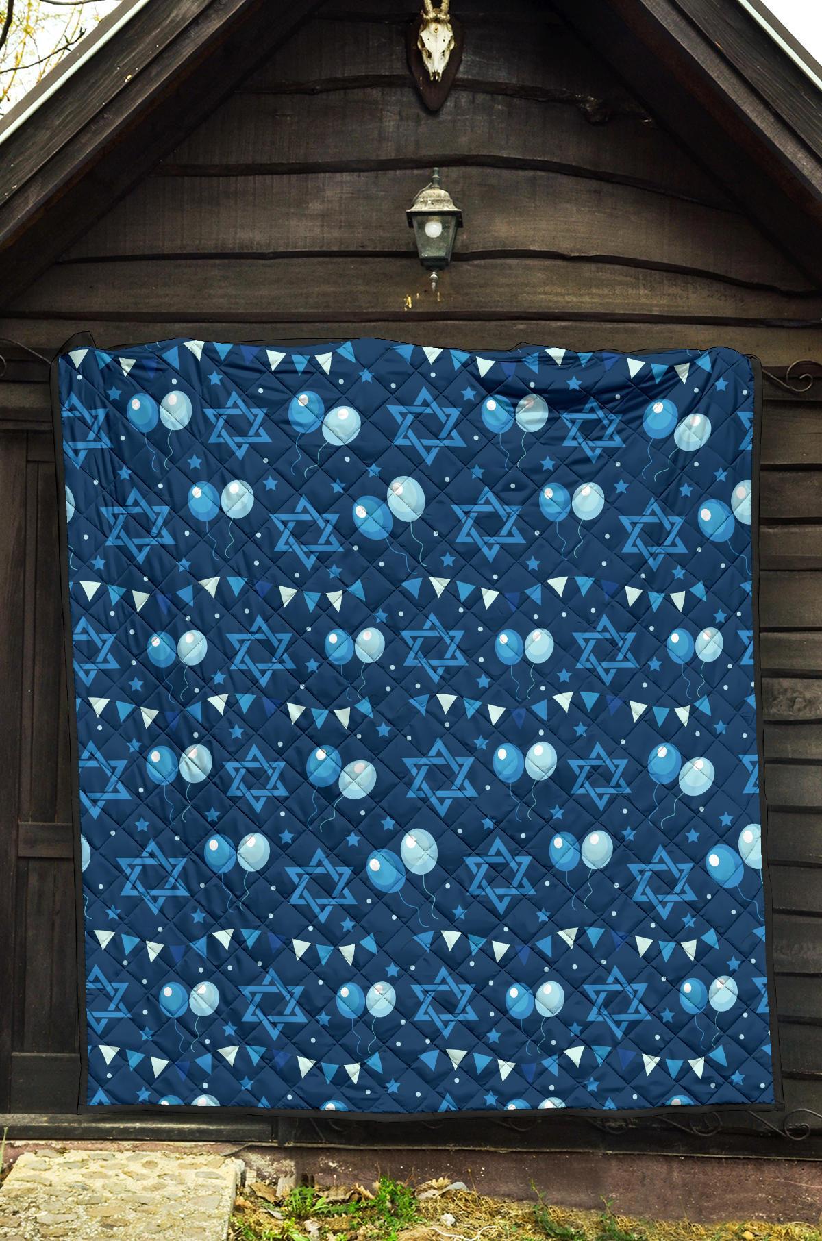 Hanukkah Balloon Print Pattern Quilt-grizzshop