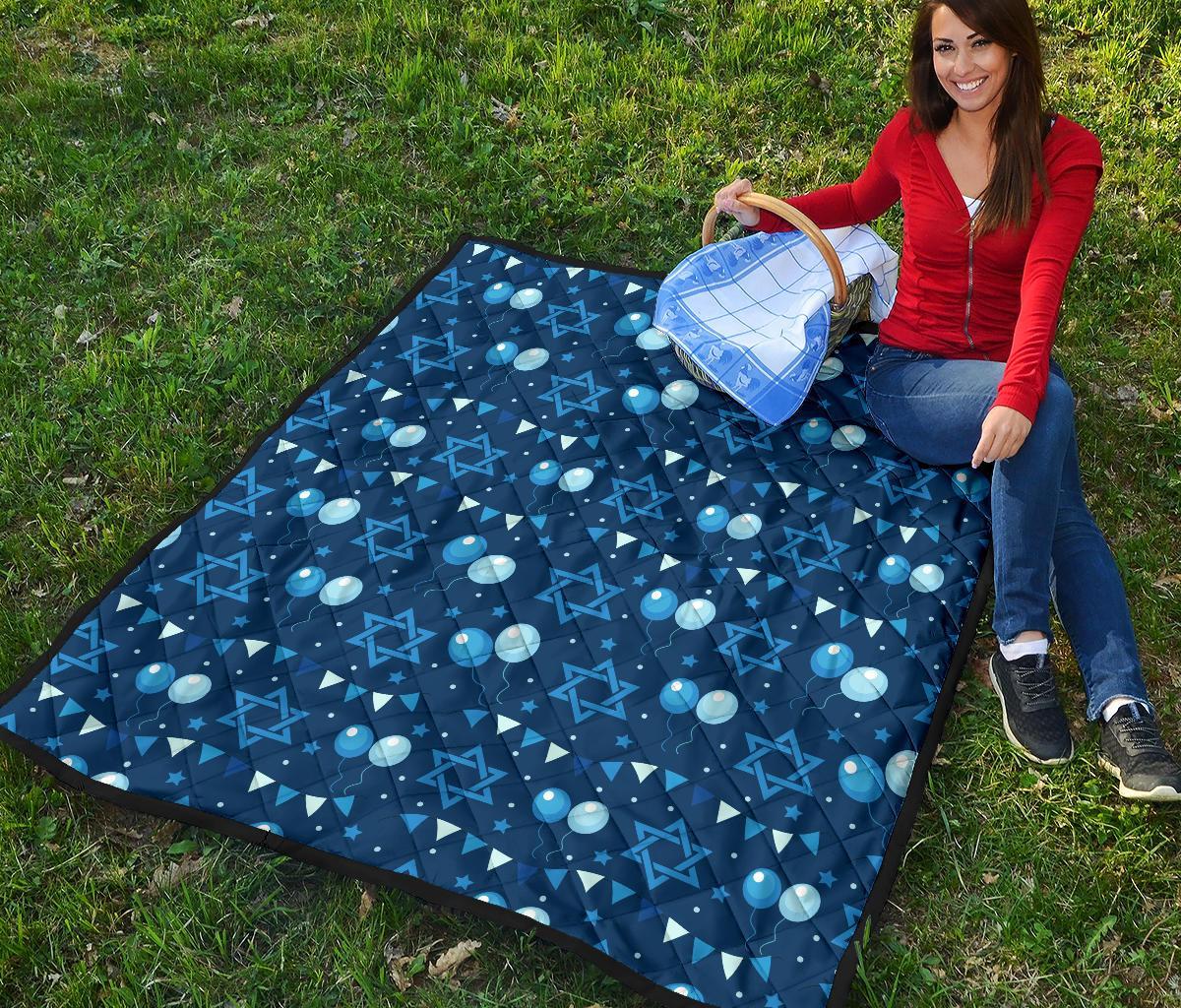 Hanukkah Balloon Print Pattern Quilt-grizzshop