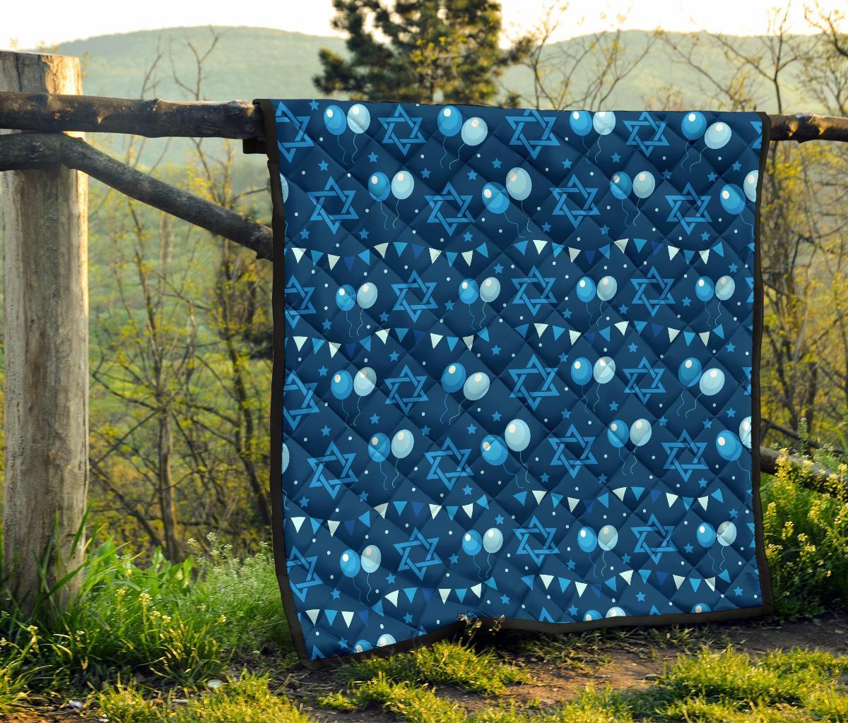 Hanukkah Balloon Print Pattern Quilt-grizzshop