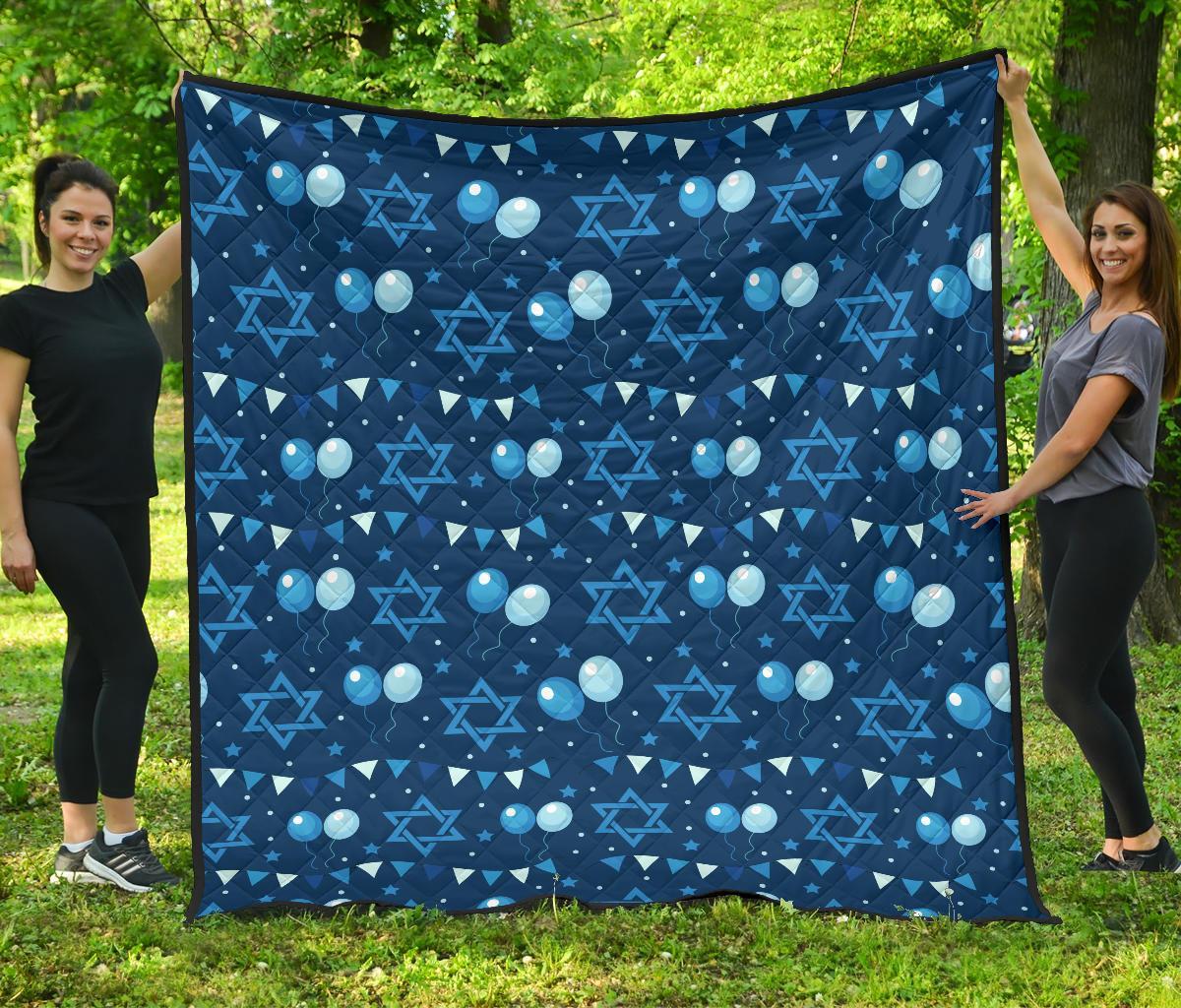 Hanukkah Balloon Print Pattern Quilt-grizzshop