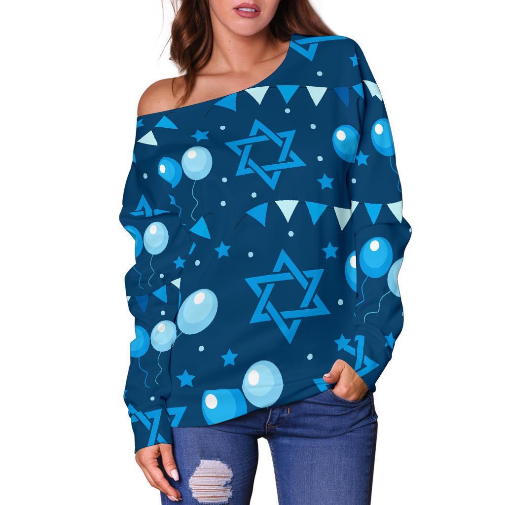 Hanukkah Balloon Print Pattern Women Off Shoulder Sweatshirt-grizzshop