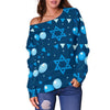 Hanukkah Balloon Print Pattern Women Off Shoulder Sweatshirt-grizzshop