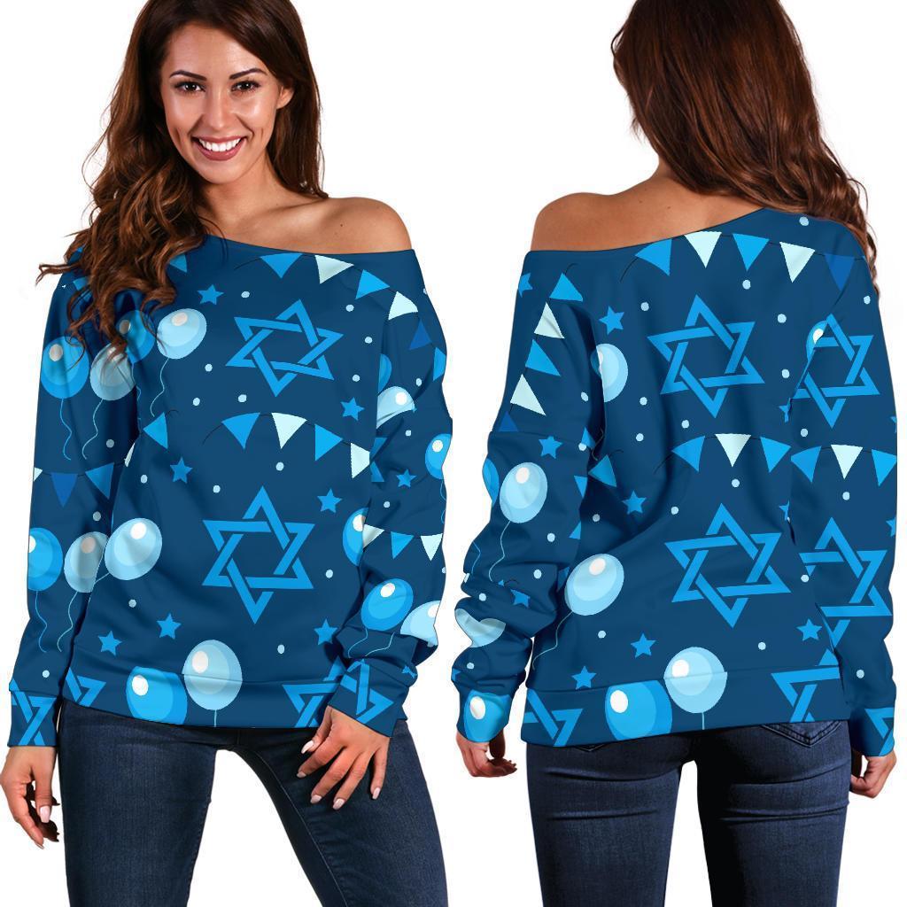 Hanukkah Balloon Print Pattern Women Off Shoulder Sweatshirt-grizzshop