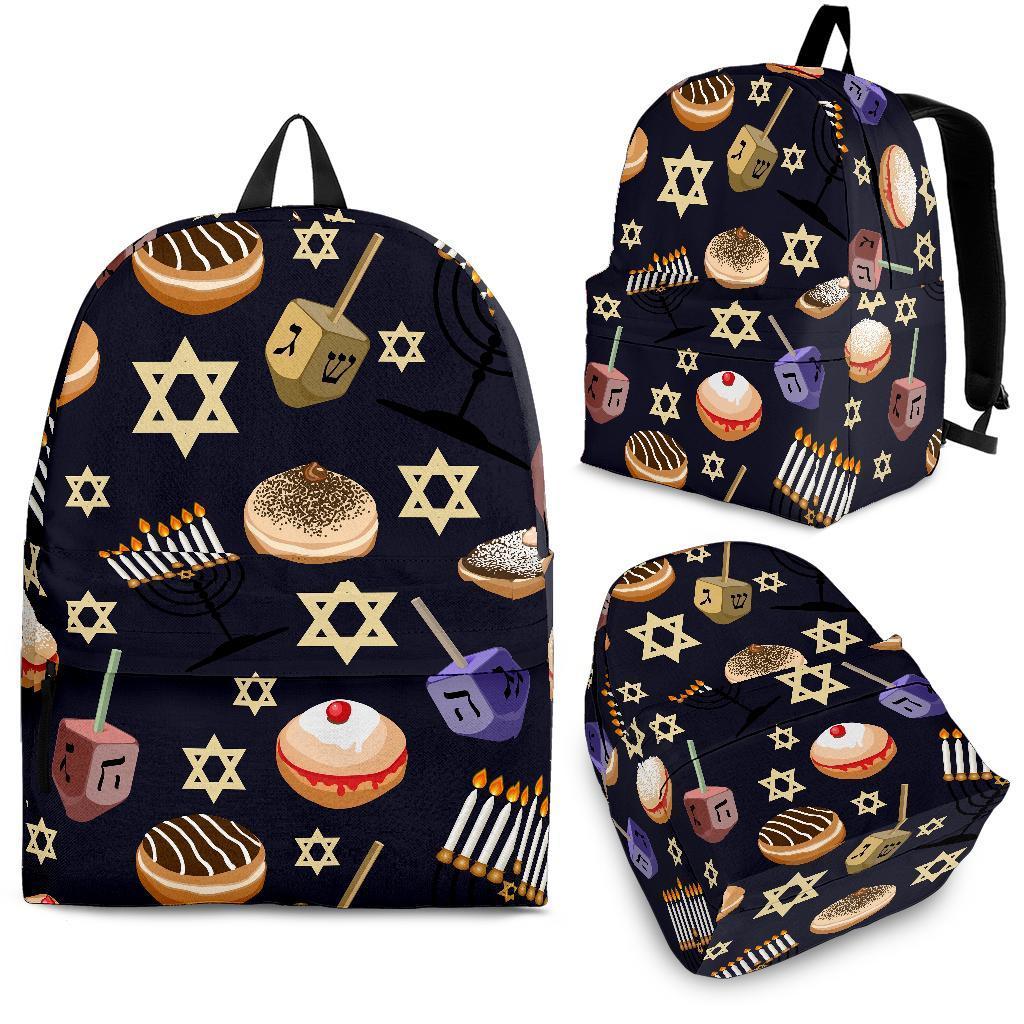 Hanukkah Black Print Pattern Backpack-grizzshop