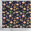 Hanukkah Black Print Pattern Bathroom Shower Curtain-grizzshop