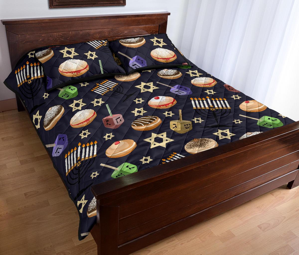 Hanukkah Black Print Pattern Bed Set Quilt-grizzshop