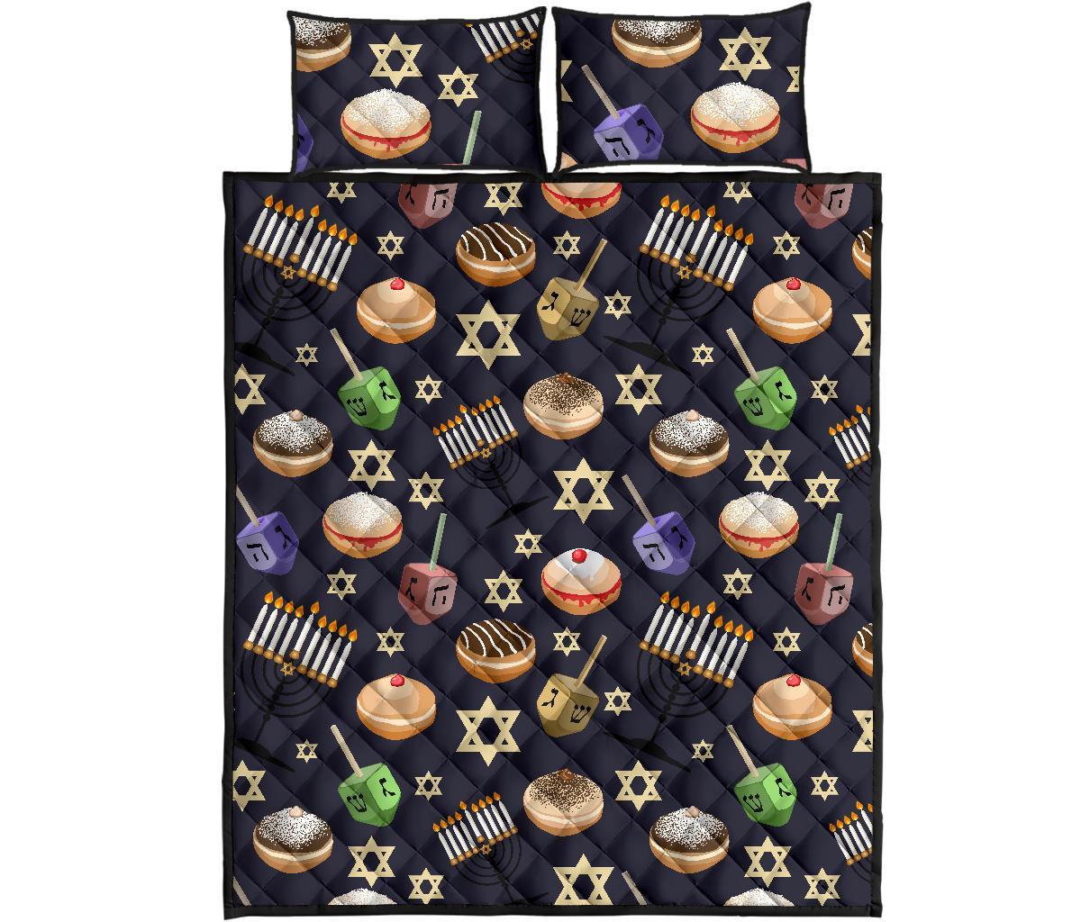 Hanukkah Black Print Pattern Bed Set Quilt-grizzshop