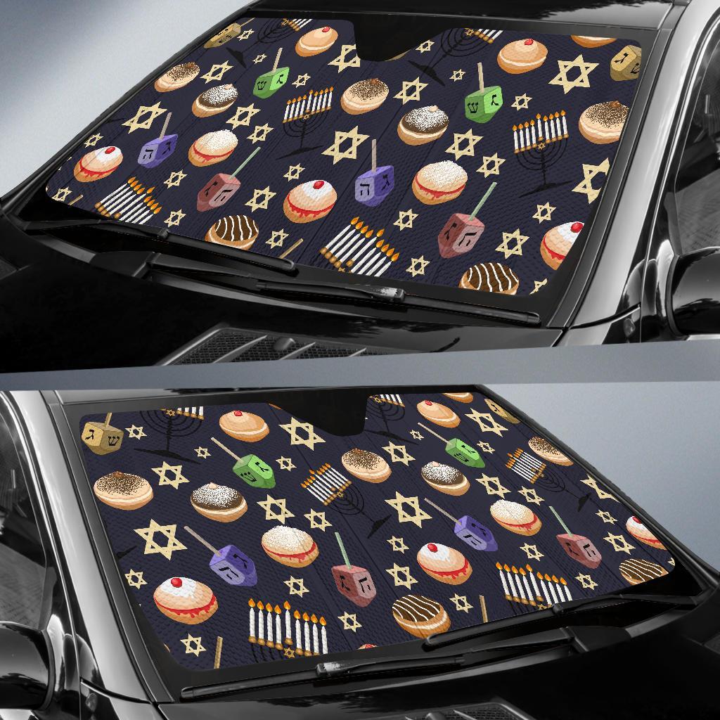 Hanukkah Black Print Pattern Car Sun Shade-grizzshop