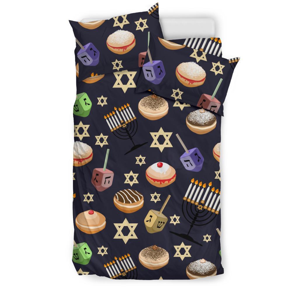 Hanukkah Black Print Pattern Duvet Cover Bedding Set-grizzshop