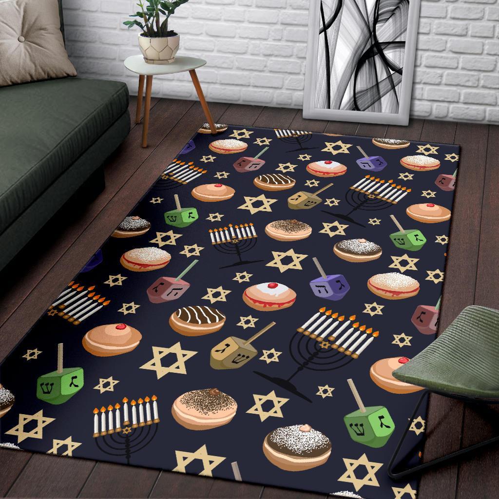 Hanukkah Black Print Pattern Floor Mat-grizzshop