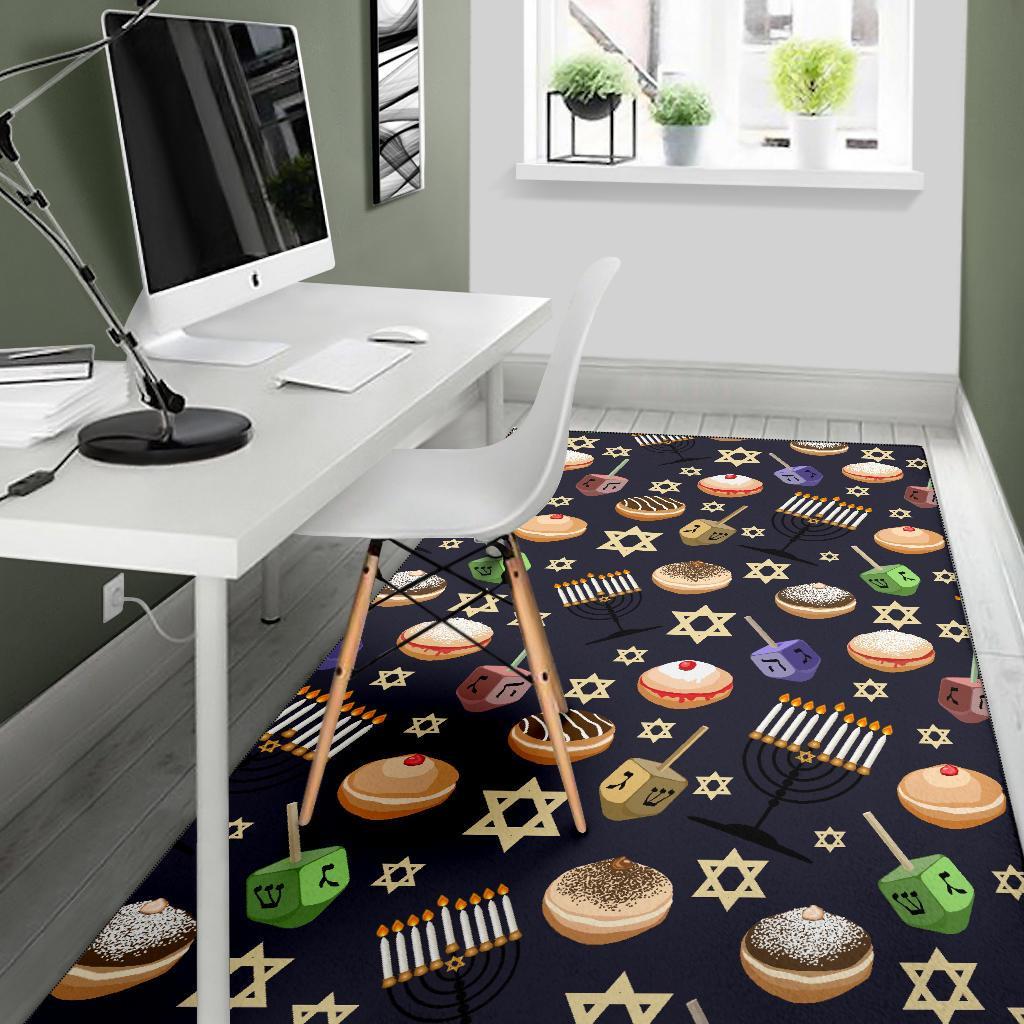 Hanukkah Black Print Pattern Floor Mat-grizzshop