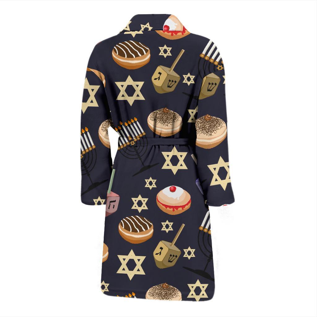 Hanukkah Black Print Pattern Men Long Robe-grizzshop