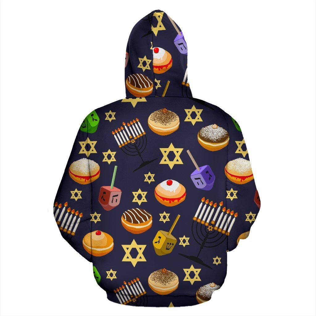 Hanukkah Black Print Pattern Men Women Pullover Hoodie-grizzshop