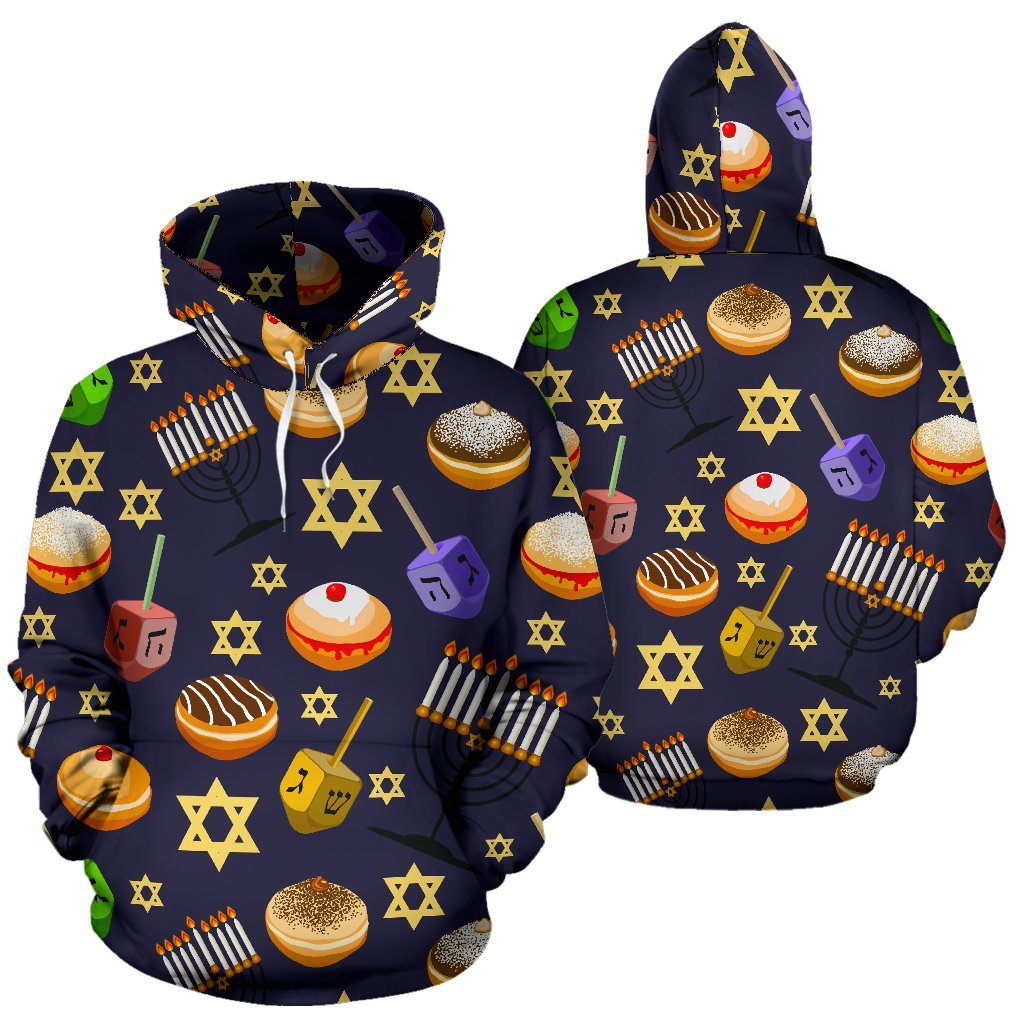 Hanukkah Black Print Pattern Men Women Pullover Hoodie-grizzshop