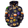 Hanukkah Black Print Pattern Men Women Pullover Hoodie-grizzshop