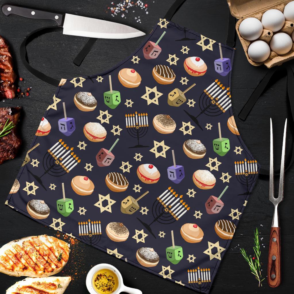 Hanukkah Black Print Pattern Men's Apron-grizzshop