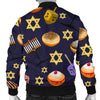 Hanukkah Black Print Pattern Men's Bomber Jacket-grizzshop