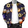 Hanukkah Black Print Pattern Men's Bomber Jacket-grizzshop