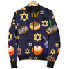 Hanukkah Black Print Pattern Men's Bomber Jacket-grizzshop