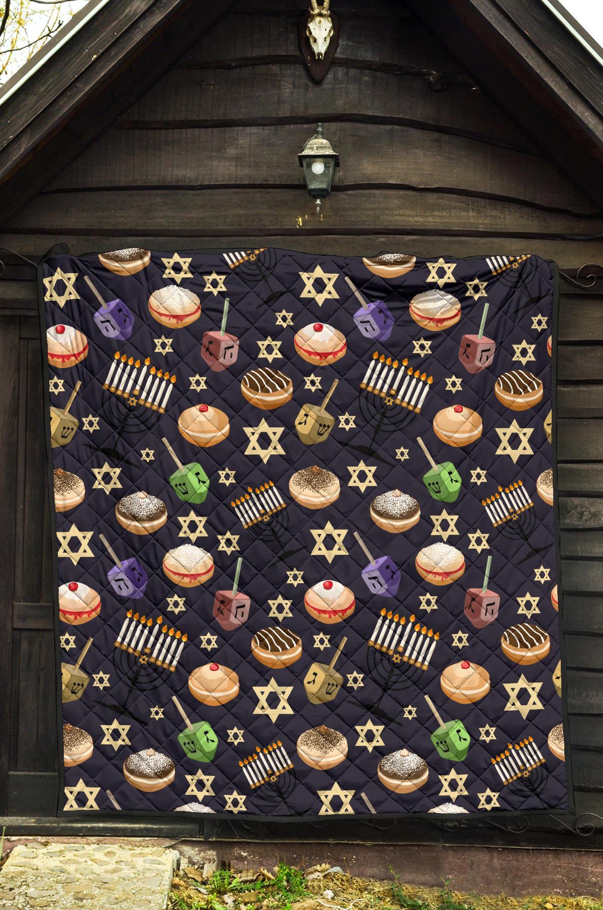 Hanukkah Black Print Pattern Quilt-grizzshop