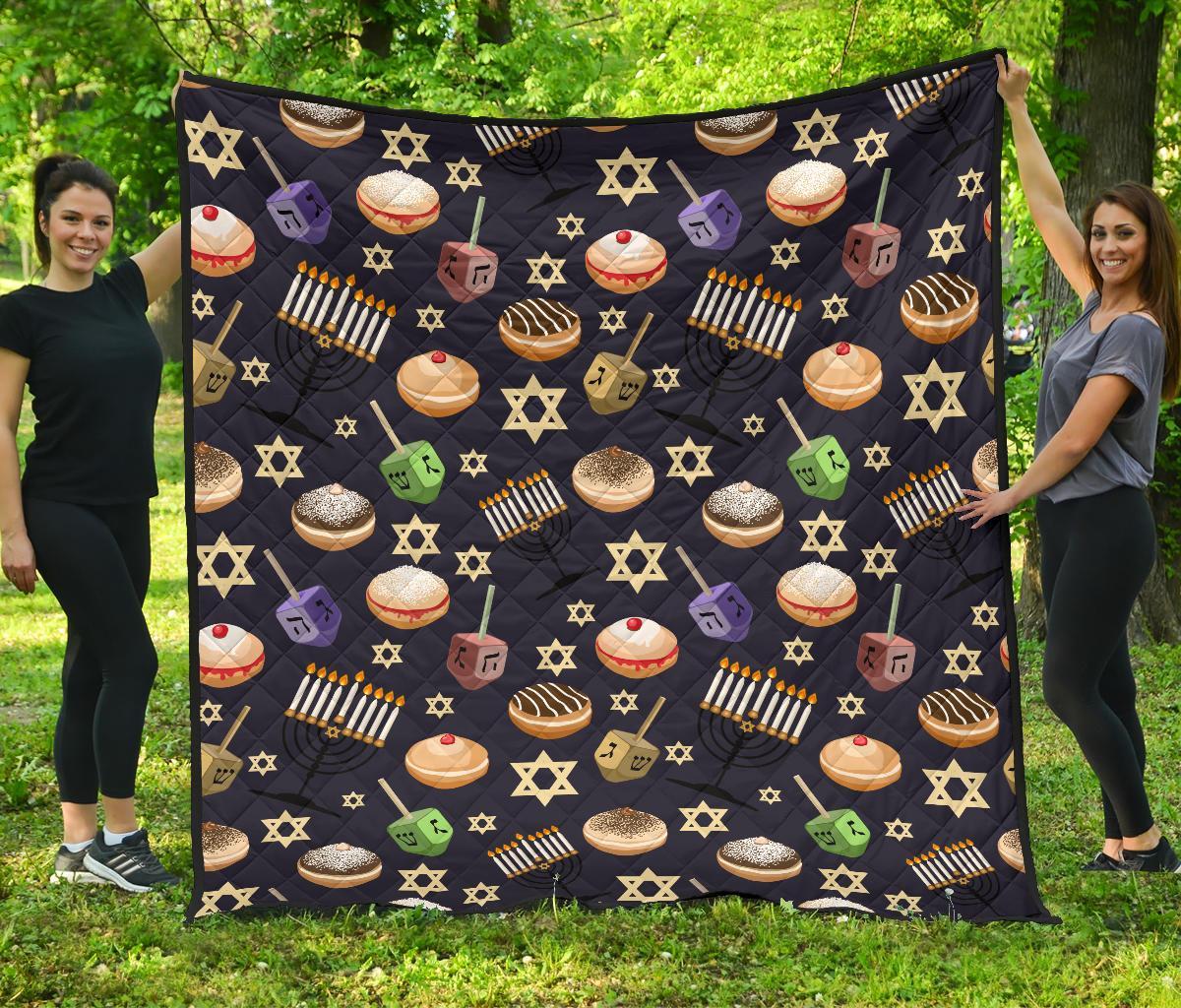 Hanukkah Black Print Pattern Quilt-grizzshop