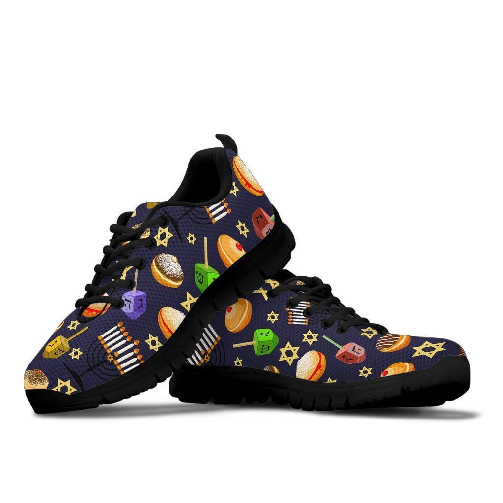 Hanukkah Black Print Pattern Sneaker Shoes For Men Women-grizzshop