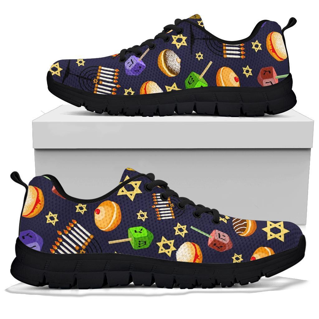 Hanukkah Black Print Pattern Sneaker Shoes For Men Women-grizzshop