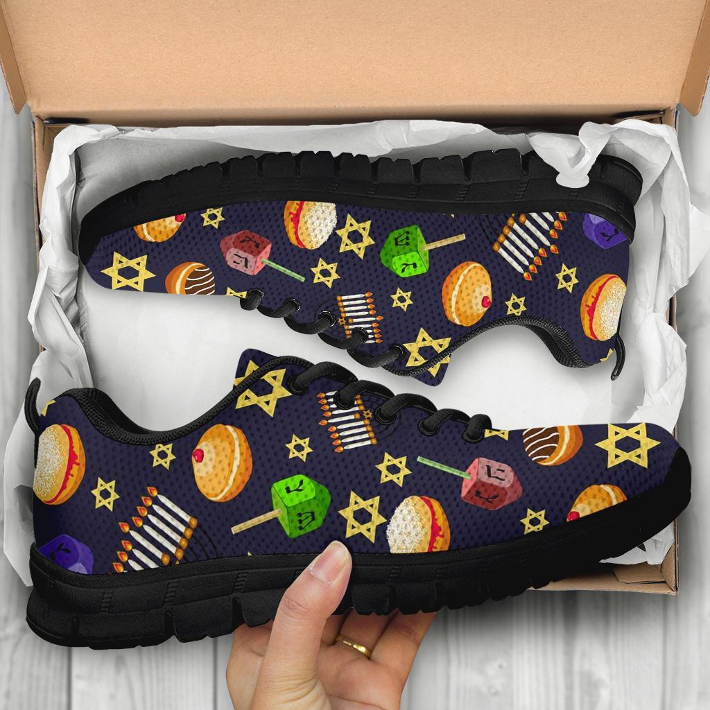 Hanukkah Black Print Pattern Sneaker Shoes For Men Women-grizzshop