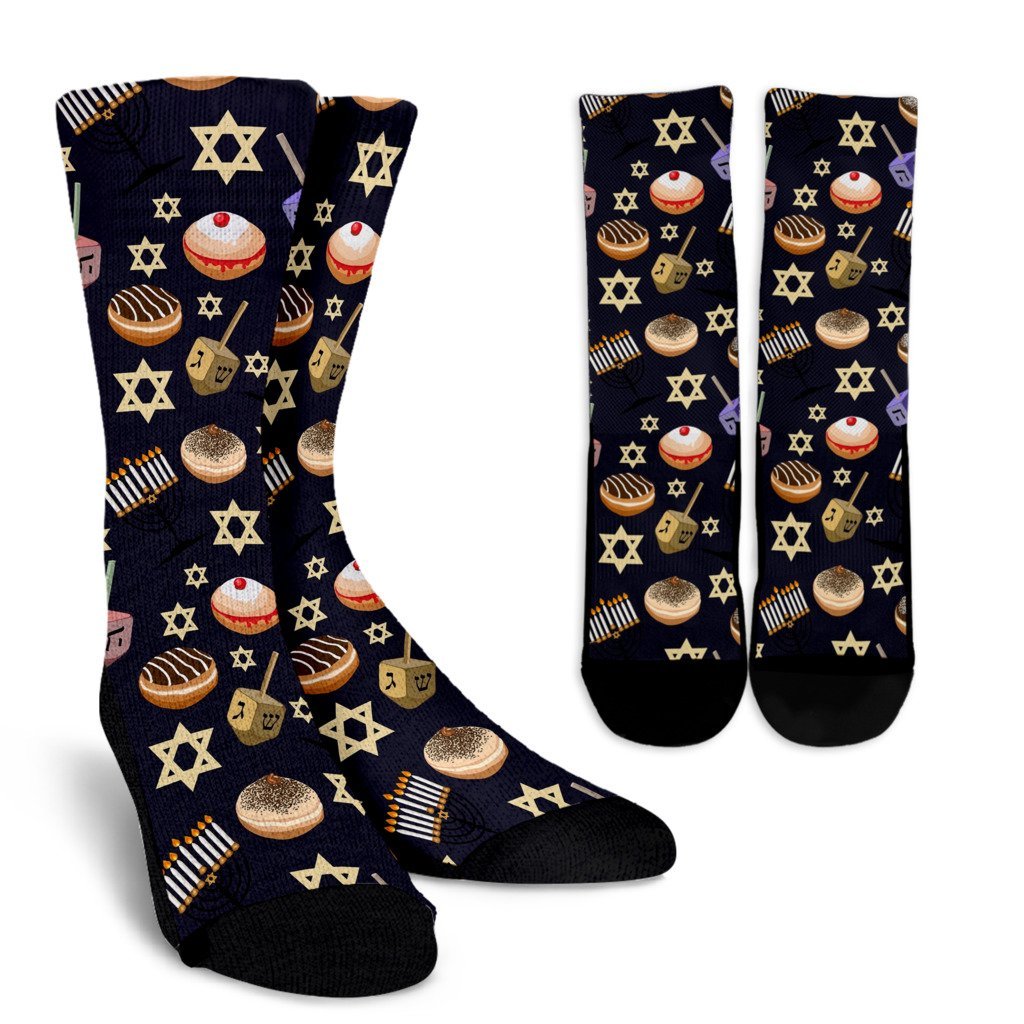 Hanukkah Black Print Pattern Unisex Crew Socks-grizzshop