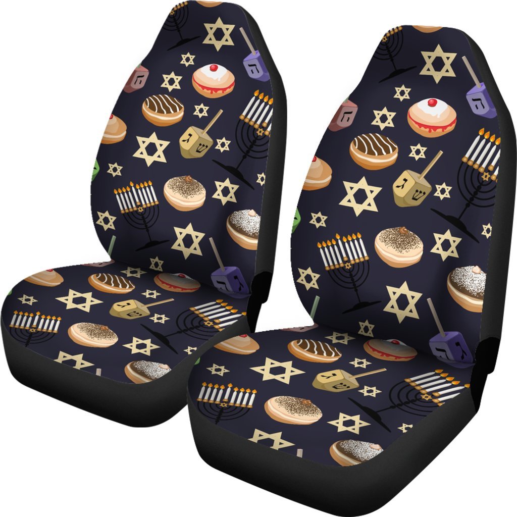 Hanukkah Black Print Pattern Universal Fit Car Seat Covers-grizzshop