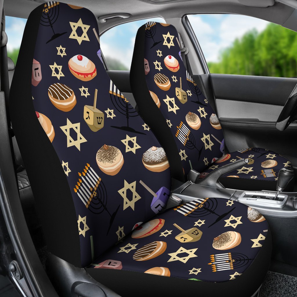 Hanukkah Black Print Pattern Universal Fit Car Seat Covers-grizzshop