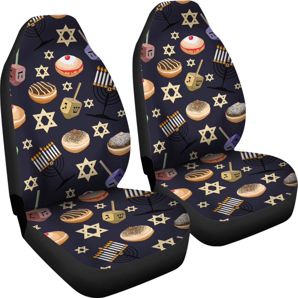 Hanukkah Black Print Pattern Universal Fit Car Seat Covers-grizzshop